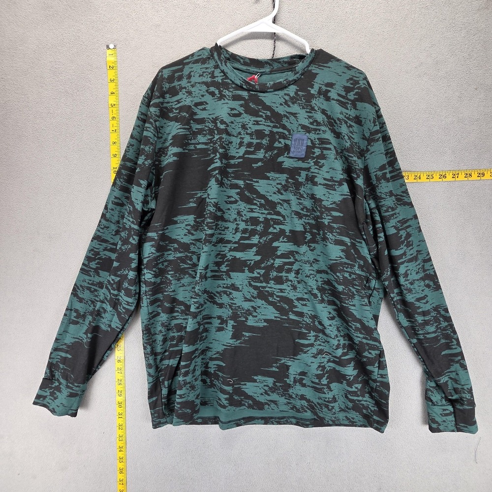 NWT Topo Designs Shirt Mens XL Green Graphic Tee Splintered Long Sleeve Black